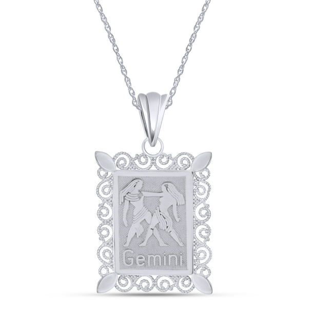 Astrology Jewelry Fine 10k White Gold Filigree-Style Rectangular Frame Cancer Zodiac Sign Pendant Necklace 